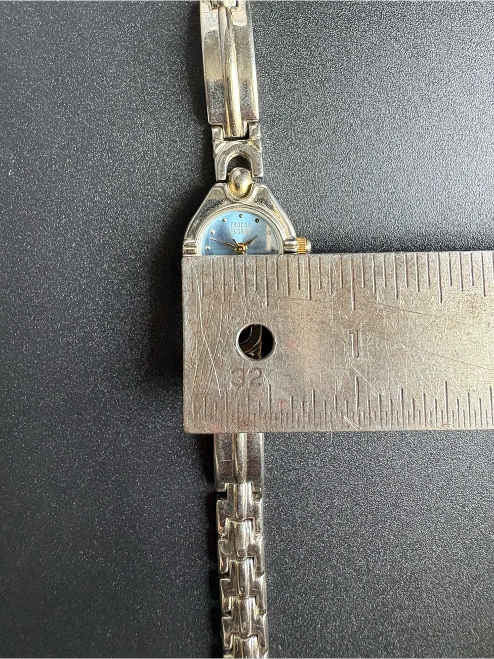 Faded Glory Women’s Vintage Silver-Tone Bracelet Watch with Light Blue Dial